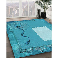 Patterned Bright Turquoise Blue Rug, pat2783lblu