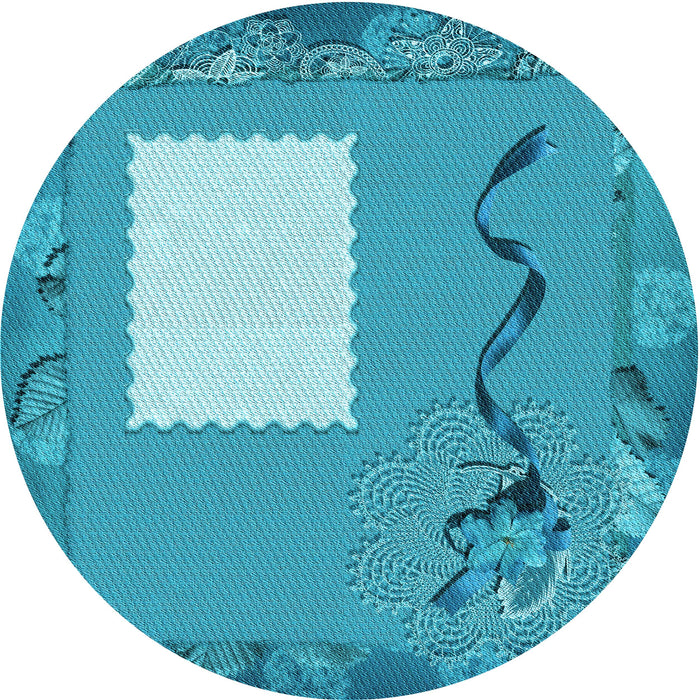 Square Patterned Bright Turquoise Blue Rug, pat2783lblu
