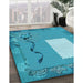 Machine Washable Transitional Bright Turquoise Blue Rug in a Family Room, wshpat2783lblu