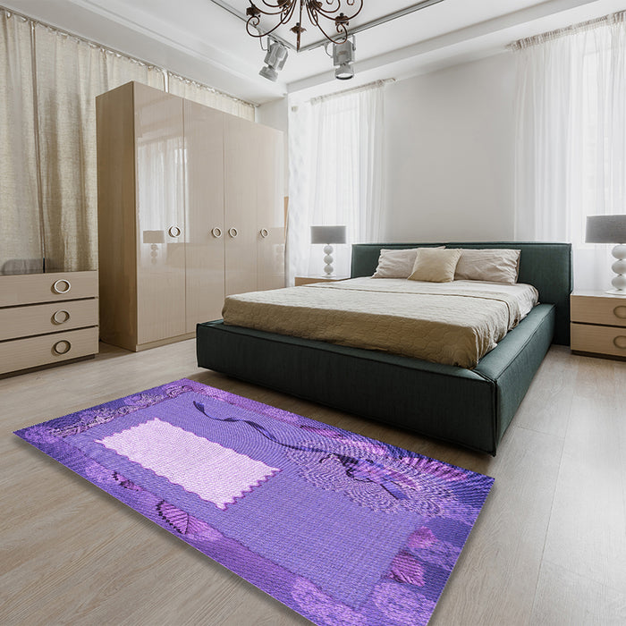 Patterned Bright Lilac Purple Rug in a Bedroom, pat2783pur