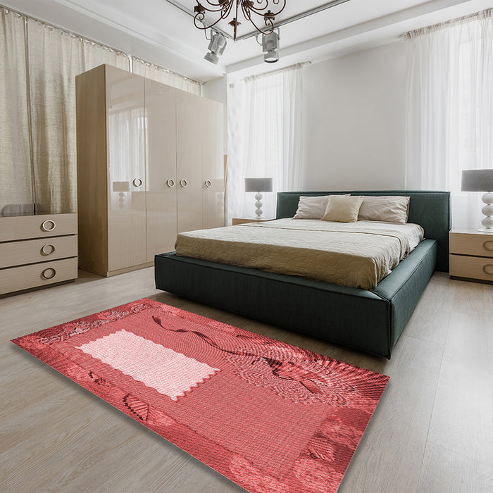 Round Machine Washable Transitional Red Rug in a Office, wshpat2783rd