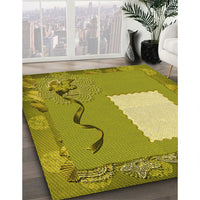 Patterned Dark Yellow Green Rug, pat2783yw