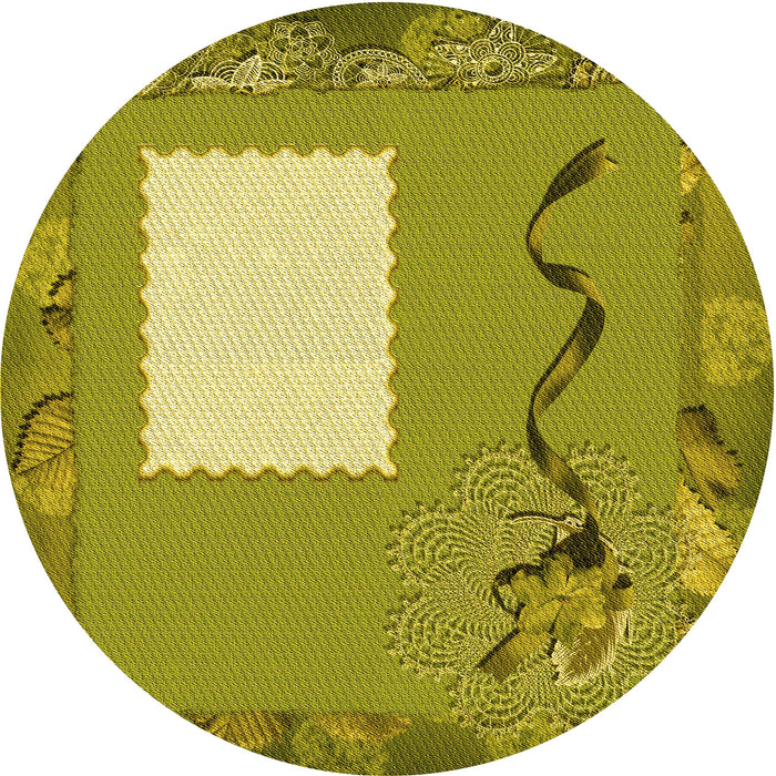 Square Machine Washable Transitional Dark Yellow Green Rug in a Living Room, wshpat2783yw