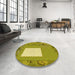 Round Patterned Dark Yellow Green Rug in a Office, pat2783yw