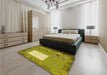 Patterned Dark Yellow Green Rug in a Bedroom, pat2783yw