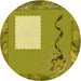 Square Patterned Dark Yellow Green Rug, pat2783yw