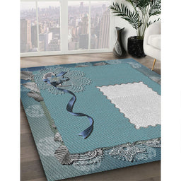 Patterned Blue Novelty Rug in Family Room, pat2783