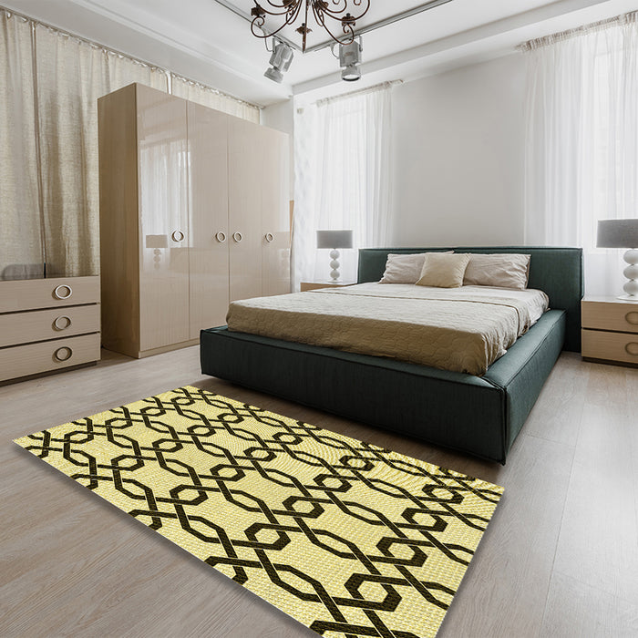 Patterned Mustard Yellow Rug in a Bedroom, pat2784yw