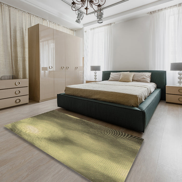 Patterned Metallic Gold Rug in a Bedroom, pat2785brn