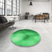 Round Patterned Neon Green Rug in a Office, pat2785grn