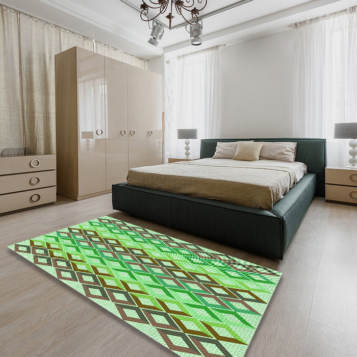 Patterned Olive Green Rug in a Bedroom, pat2787grn