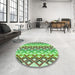 Round Patterned Olive Green Rug in a Office, pat2787grn