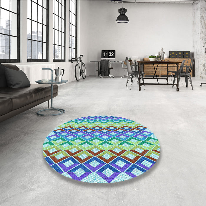 Round Patterned Steel Blue Rug in a Office, pat2787lblu