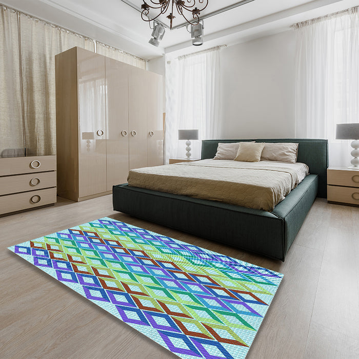 Patterned Steel Blue Rug in a Bedroom, pat2787lblu