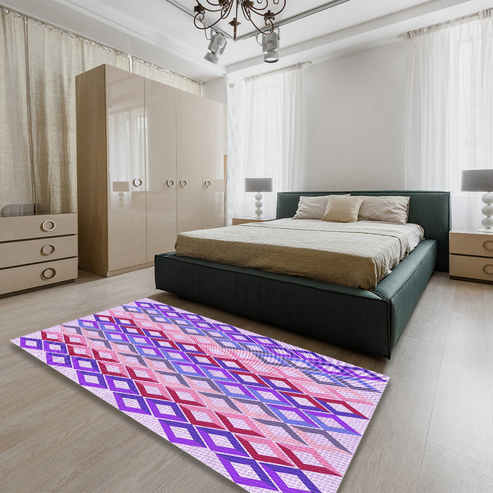 Round Machine Washable Transitional Dark Orchid Purple Rug in a Office, wshpat2787pur