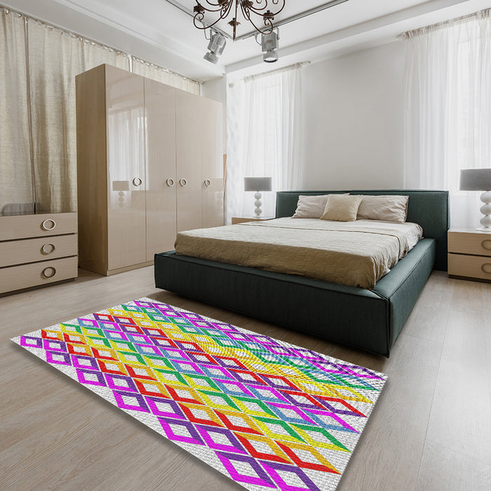 Patterned Pink Plum Purple Modern Rug in a Bedroom, pat2787