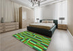 Patterned Antique Bronze Green Rug in a Bedroom, pat2788grn