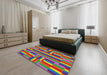 Patterned Green Modern Rug in a Bedroom, pat2788