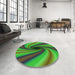 Round Patterned Lime Green Rug in a Office, pat2789grn