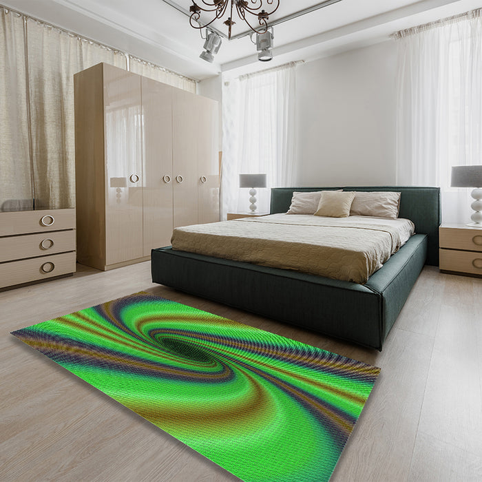 Round Machine Washable Transitional Lime Green Rug in a Office, wshpat2789grn