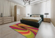 Patterned Crimson Red Rug in a Bedroom, pat2789org