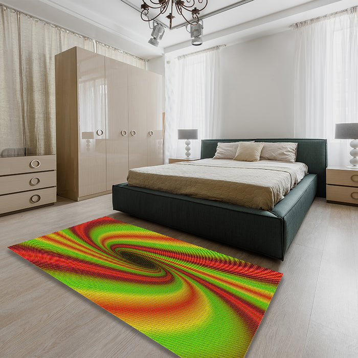 Patterned Pistachio Green Rug in a Bedroom, pat2789yw