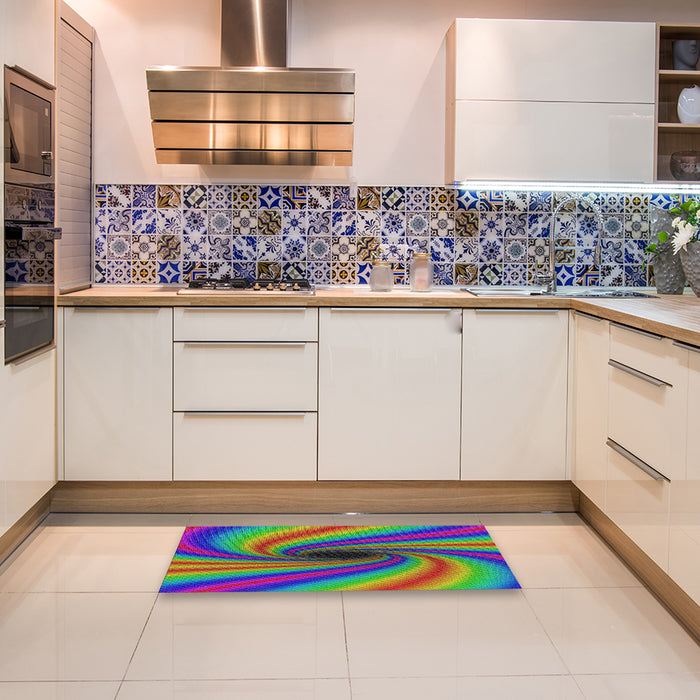Patterned Green Modern Rug in a Kitchen, pat2789