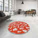 Round Machine Washable Transitional Red Rug in a Office, wshpat278