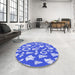 Round Patterned Jeans Blue Rug in a Office, pat279blu