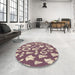 Round Patterned Dark Raspberry Purple Rug in a Office, pat279brn