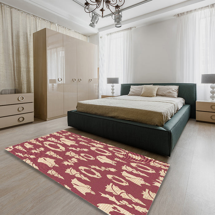 Round Machine Washable Transitional Crimson Red Rug in a Office, wshpat279org