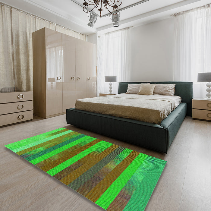 Patterned Neon Green Rug in a Bedroom, pat2790grn