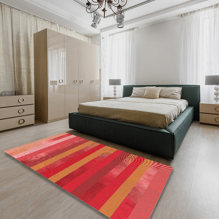 Patterned Bright Orange Rug in a Bedroom, pat2790rd