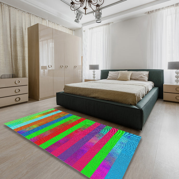 Patterned Pink Violet Pink Modern Rug in a Bedroom, pat2790