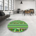 Round Patterned Fern Green Rug in a Office, pat2791grn