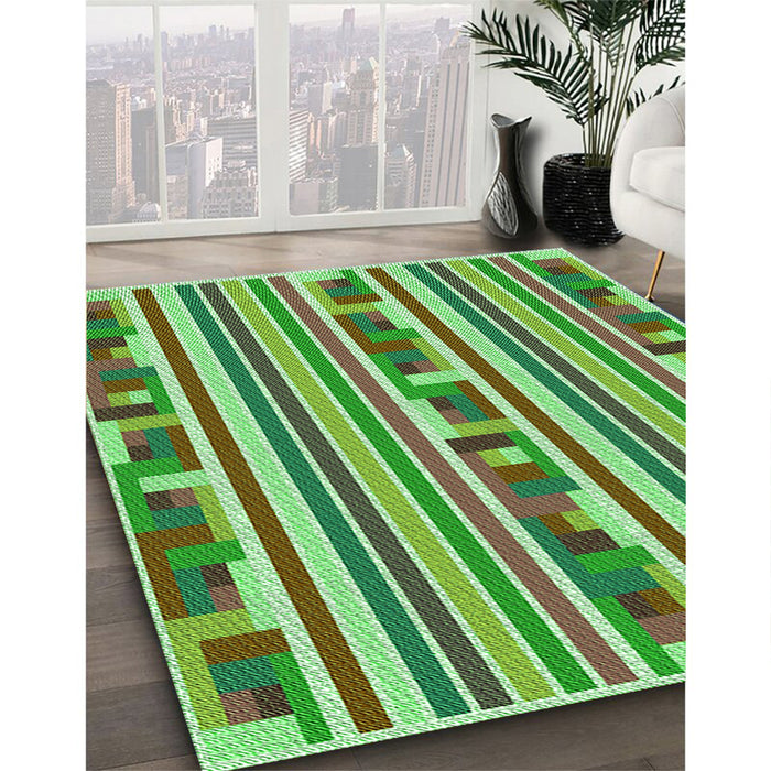 Patterned Fern Green Rug in Family Room, pat2791grn