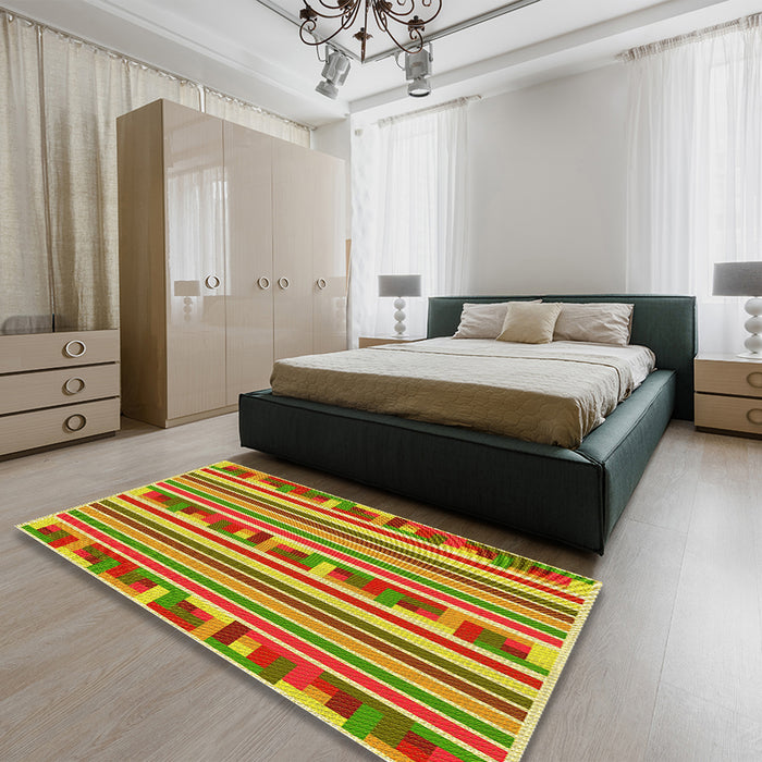 Patterned Mahogany Brown Rug in a Bedroom, pat2791yw