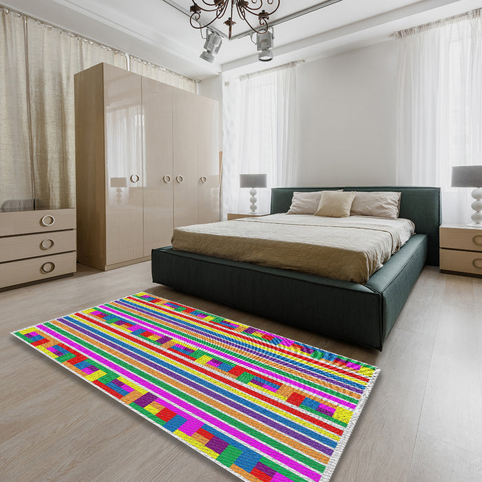 Patterned Green Modern Rug in a Bedroom, pat2791