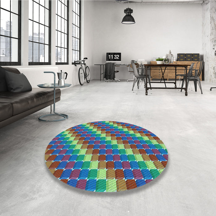 Round Patterned Mint Green Rug in a Office, pat2792lblu