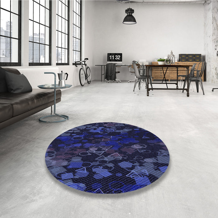Round Patterned Night Blue Rug in a Office, pat2793blu