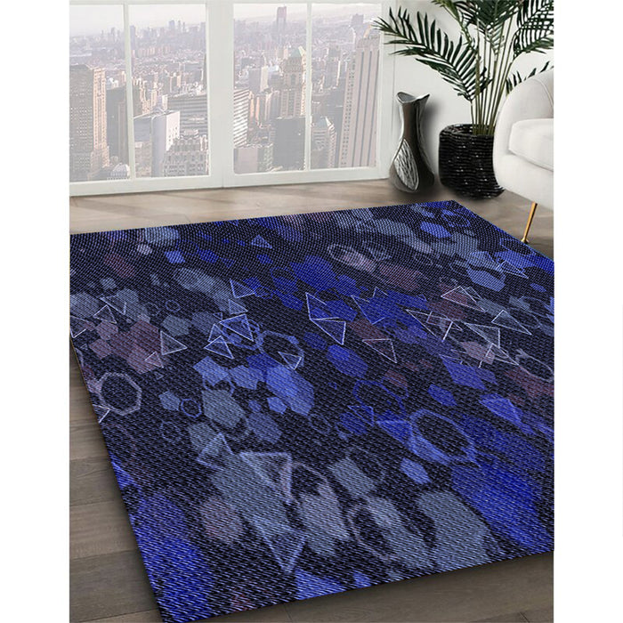 Patterned Night Blue Rug in Family Room, pat2793blu