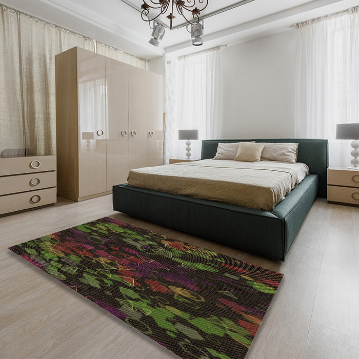 Round Machine Washable Transitional Black Brown Rug in a Office, wshpat2793brn