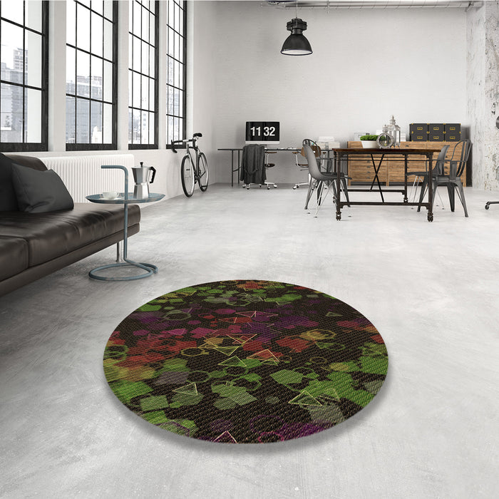 Round Patterned Black Brown Rug in a Office, pat2793brn