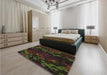 Patterned Black Brown Rug in a Bedroom, pat2793brn