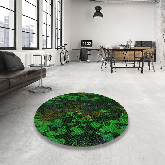 Round Patterned Green Rug in a Office, pat2793grn