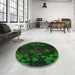 Round Patterned Green Rug in a Office, pat2793grn