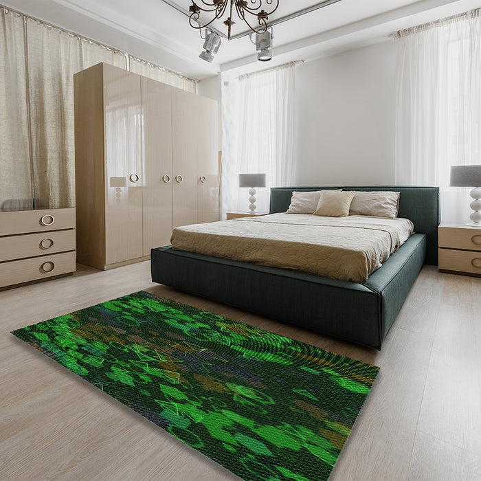 Patterned Green Rug in a Bedroom, pat2793grn