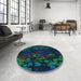 Round Patterned Teal Green Rug in a Office, pat2793lblu