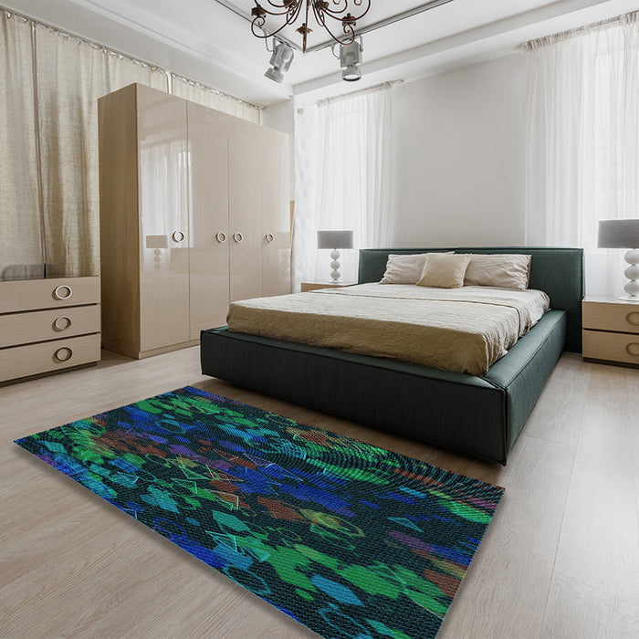 Round Machine Washable Transitional Teal Green Rug in a Office, wshpat2793lblu