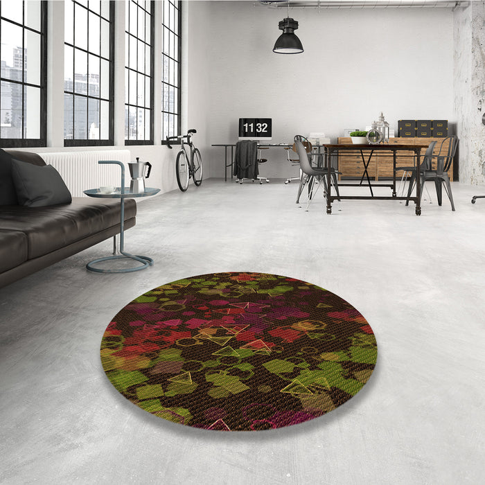 Round Patterned Dark Bronze Brown Rug in a Office, pat2793org